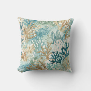 Strandriff-Korallenriff Türkis Grün Blau Aquarellf Kissen