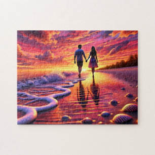 Strandromanze Paar Sonnenuntergangsspaziergang am  Puzzle