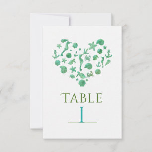 Strandsachen Grüne Aquarell-Tischnummernkarten Einladung