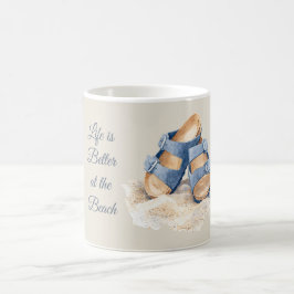 Strandsand Blaue Sandalen Kaffeetasse