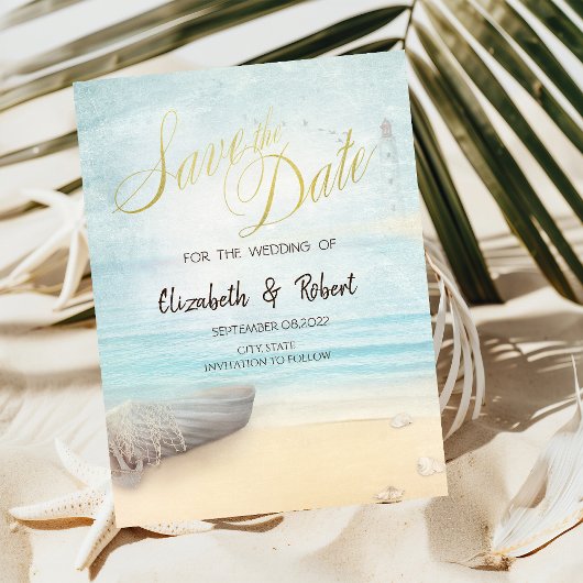 Strandsand Boot Leuchtturm Save The Date