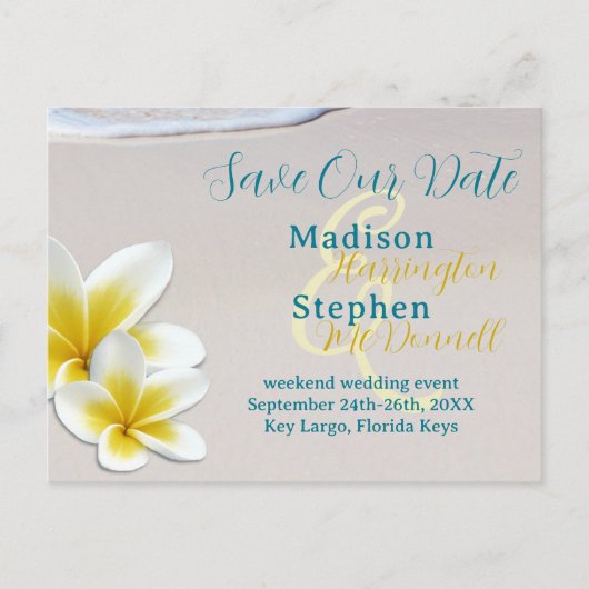 Strandsand Tropical Wedding Save the Date Postcard Ankündigungspostkarte (Vorderseite)