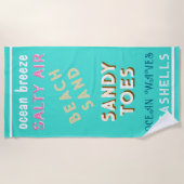 Strandsand-Türkis-Typografie Strandtuch (Vorderseite)