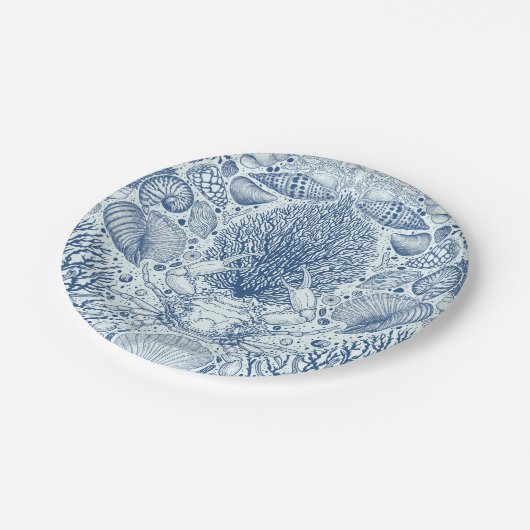 Strandschätze in Blau Pappteller (Schrägansicht)