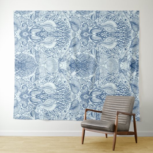 Strandschätze in Blau Wandteppich (Beispiel (Horizontal))