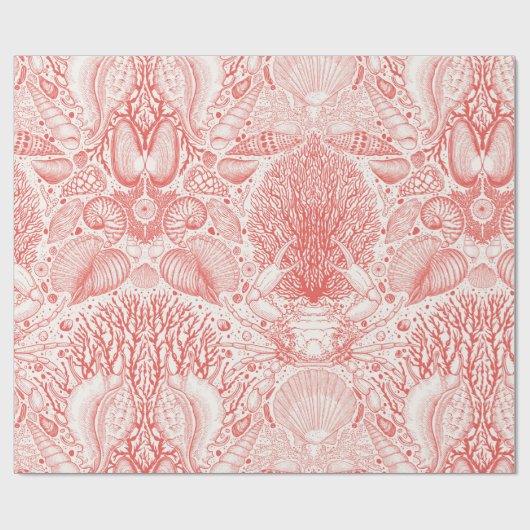 Strandschätze in Korallenrot Geschenkpapier (Flach)