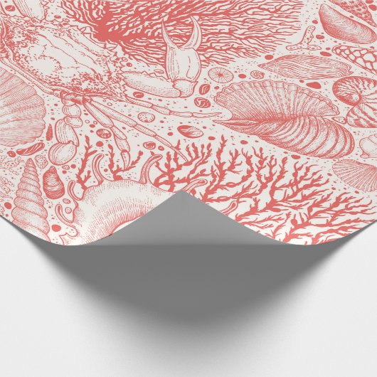 Strandschätze in Korallenrot Geschenkpapier (Ecke)