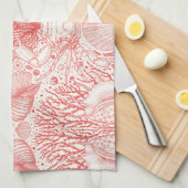 Strandschätze in Korallenrot Geschirrtuch (Viertel Falte)