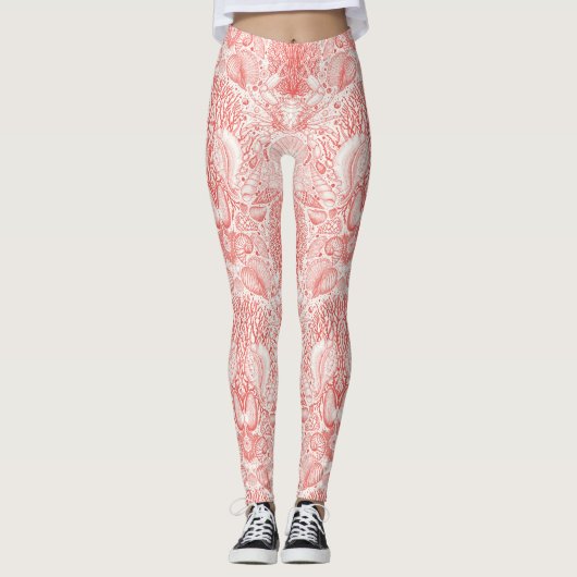 Strandschätze in Korallenrot Leggings (Vorderseite)