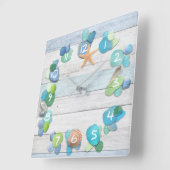 Strandschätze Meerglas Driftwood-Muscheln Quadratische Wanduhr (Winkel)