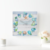 Strandschätze Meerglas Driftwood-Muscheln Quadratische Wanduhr (Zuhause)