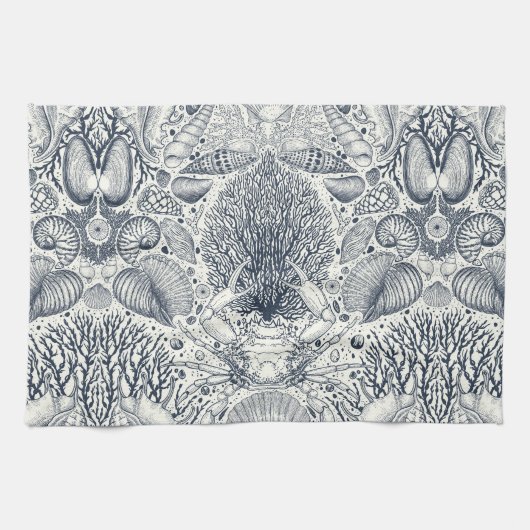 Strandschätze, Muscheln, Krabben, Korallen und Mee Geschirrtuch (Horizontal)
