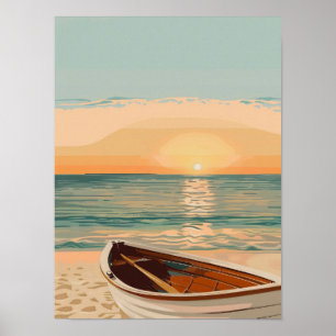 Strandschiff bei Sonnenuntergang Poster