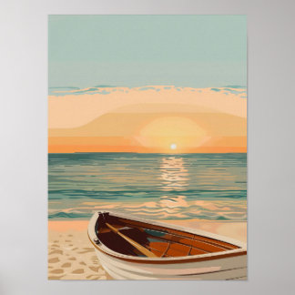 Strandschiff bei Sonnenuntergang Poster
