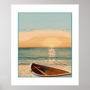 Strandschiff bei Sonnenuntergang Poster