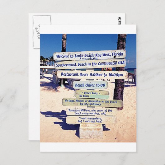 Strandschild Postkarte (Vorne/Hinten)