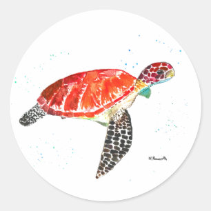Strandschildkröte Strand Wasserfarbe Ozean Unter W Runder Aufkleber