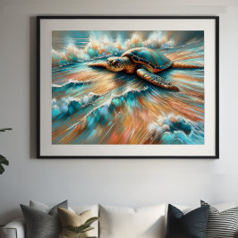 Strandschildkröte Zeichnend, harte Pastete Poster