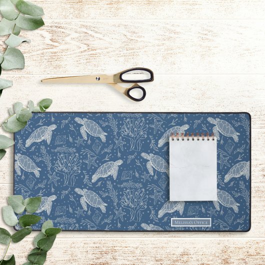 Strandschildkröten Küstenkorallen Linie Art Navy B Schreibtischunterlage