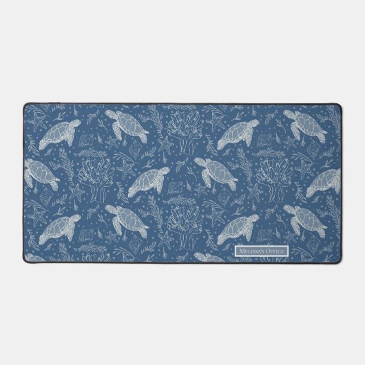 Strandschildkröten Küstenkorallen Linie Art Navy B Schreibtischunterlage (Vorderseite)