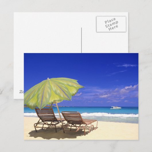 Strandschirm, Abaco, Bahamas Postkarte (Vorne/Hinten)