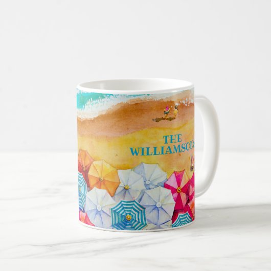 Strandschirme im Sand Kaffeetasse (VorderseiteRechts)