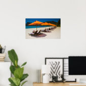 Strandschirme, Strandstühle, tropischer Strand Poster (Heimbüro)