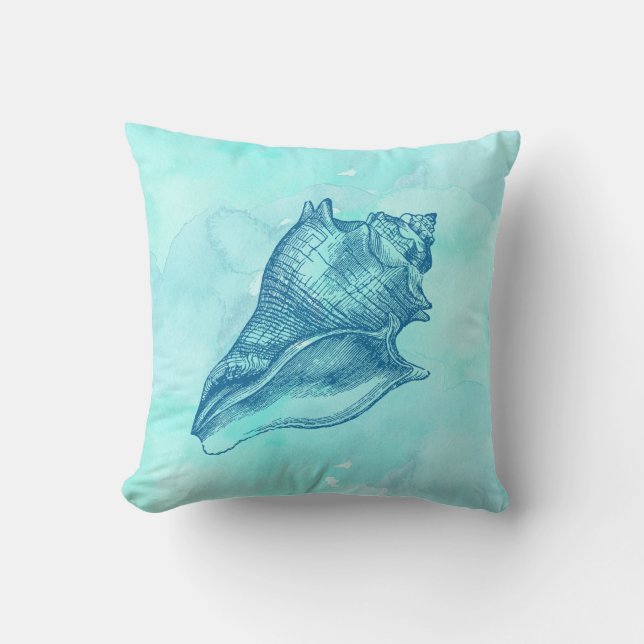 Strandseashell-Aquarell-Aqua-Sommer Kissen (Vorderseite)