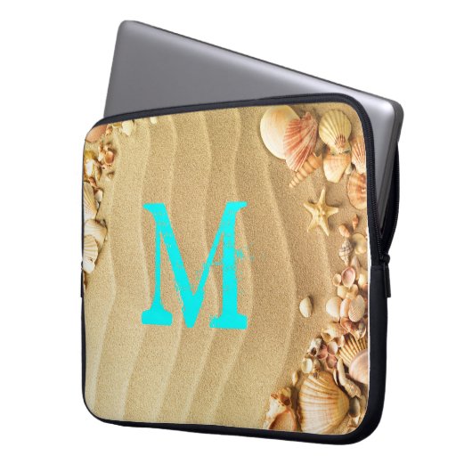 Strandseashells-Hawaii-Monogramm 15" Laptop-Kasten Laptopschutzhülle (Vorderseite Links)