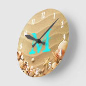 Strandseashells-Hawaii-Monogramm-Initialen-Wanduhr Runde Wanduhr (Winkel)