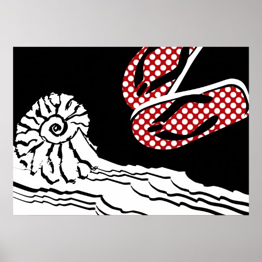 Strandsee & Polka Dot Flip Flops Badezimmer Poster (Vorne)