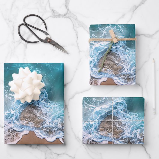 Strandshoreline-Wellen dekoupage Geschenkpapier Set (Vorderseite)