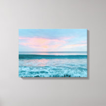 Strandsonnenaufgang Blau Rosa grüne Leinwand Kunst