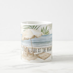 Strandsonnenschirm Tropische Muscheln Palmwedel Kaffeetasse