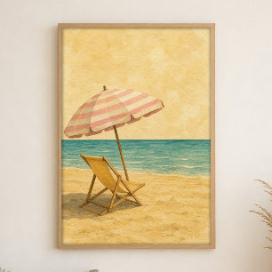 Strandsonnenschirm- und Stuhl-Wasserfarbenposter Poster