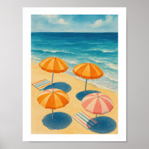 Strandsonnenschirme Retro-Küstensommer Poster
