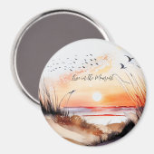 Strandsonnenuntergang mit Vögeln Magnet (Vorderseite/Rückseite)