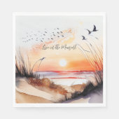 Strandsonnenuntergang mit Vögeln Serviette (Vorderseite)