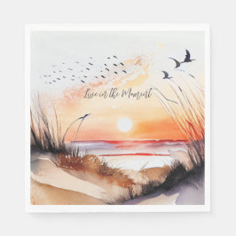 Strandsonnenuntergang mit Vögeln Serviette