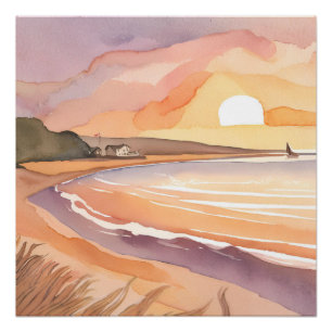 Strandsonnenuntergang   Schönes Aquarell-Gemälde Poster