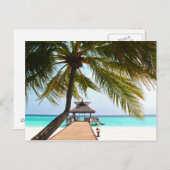 Strandspaziergang, Cabana, Palmen, Malediven Postkarte (Vorne/Hinten)