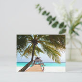 Strandspaziergang, Cabana, Palmen, Malediven Postkarte (Stehend Vorderseite)