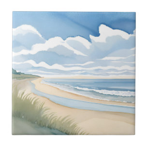 Strandspaziergang   Küstenozean-Aquarell Fliese