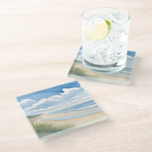 Strandspaziergang Küstenozean-Aquarell Glasuntersetzer