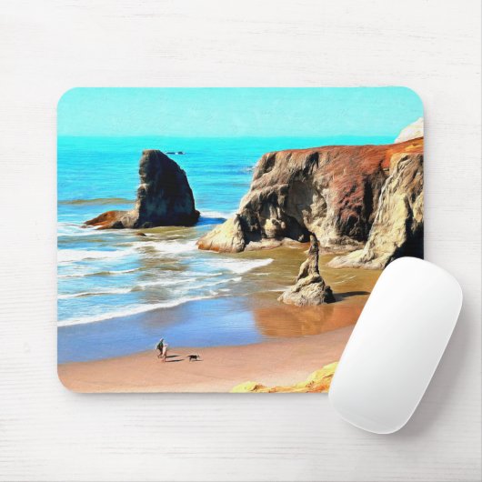 Strandspaziergang mit Hund im Face Rock Park in Ba Mousepad (Mit Mouse)