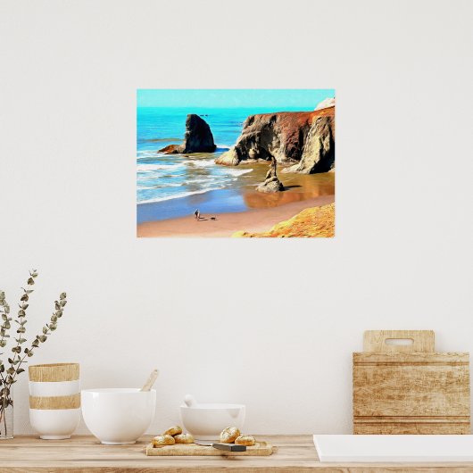 Strandspaziergang mit Hund im Face Rock Park in Ba Poster (Küche)