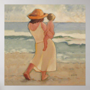 Strandspaziergang mit Mutter und Kind Poster