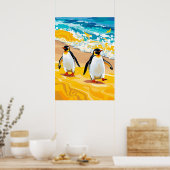Strandspaziergänger Pinguine - Lebhafte Kunst im O Poster (Küche)