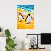 Strandspaziergänger Pinguine - Lebhafte Kunst im O Poster (Heimbüro)