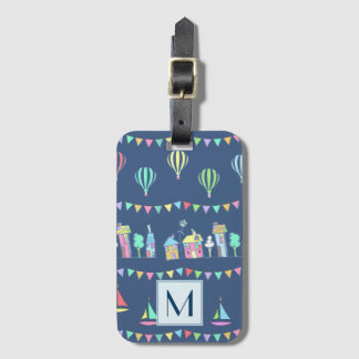 Strandstädtchen-Segelboote-und-Wimpel-Monogramm Gepäckanhänger